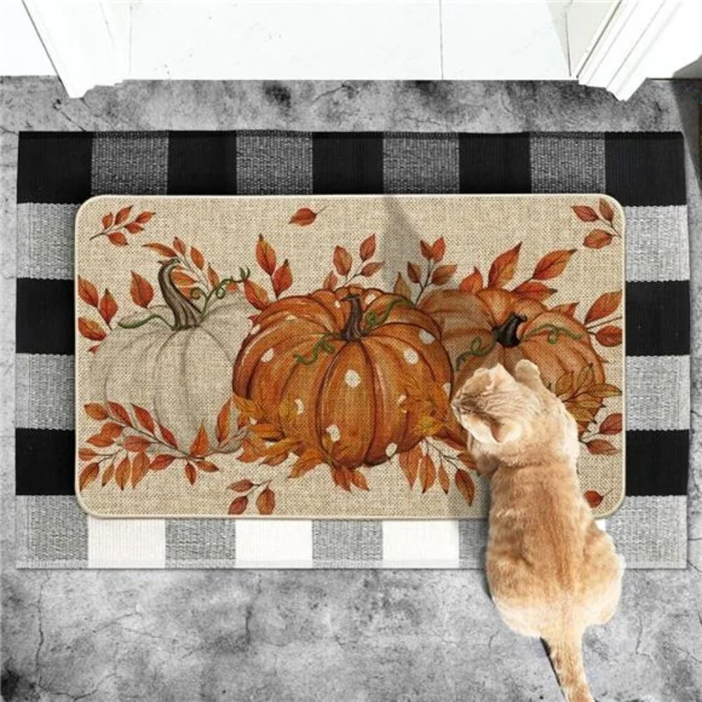 Orange Dot Pumpkin Eucalyptus Fall Doormat, Low-Profile, Indoor/Outdoor, 17x29‎